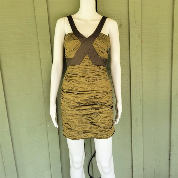 BCBG Max Azria Simsom Olive Taffeta Mini Dress 0 - Picture 1 of 4